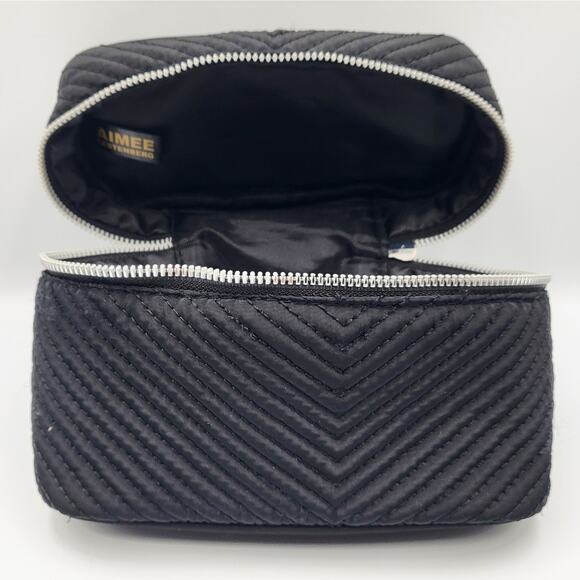 Aimee Kestenberg Black V Shaped Chevron Pattern Zip Around Cosmetic Make-up Bag - Picture 3 of 10